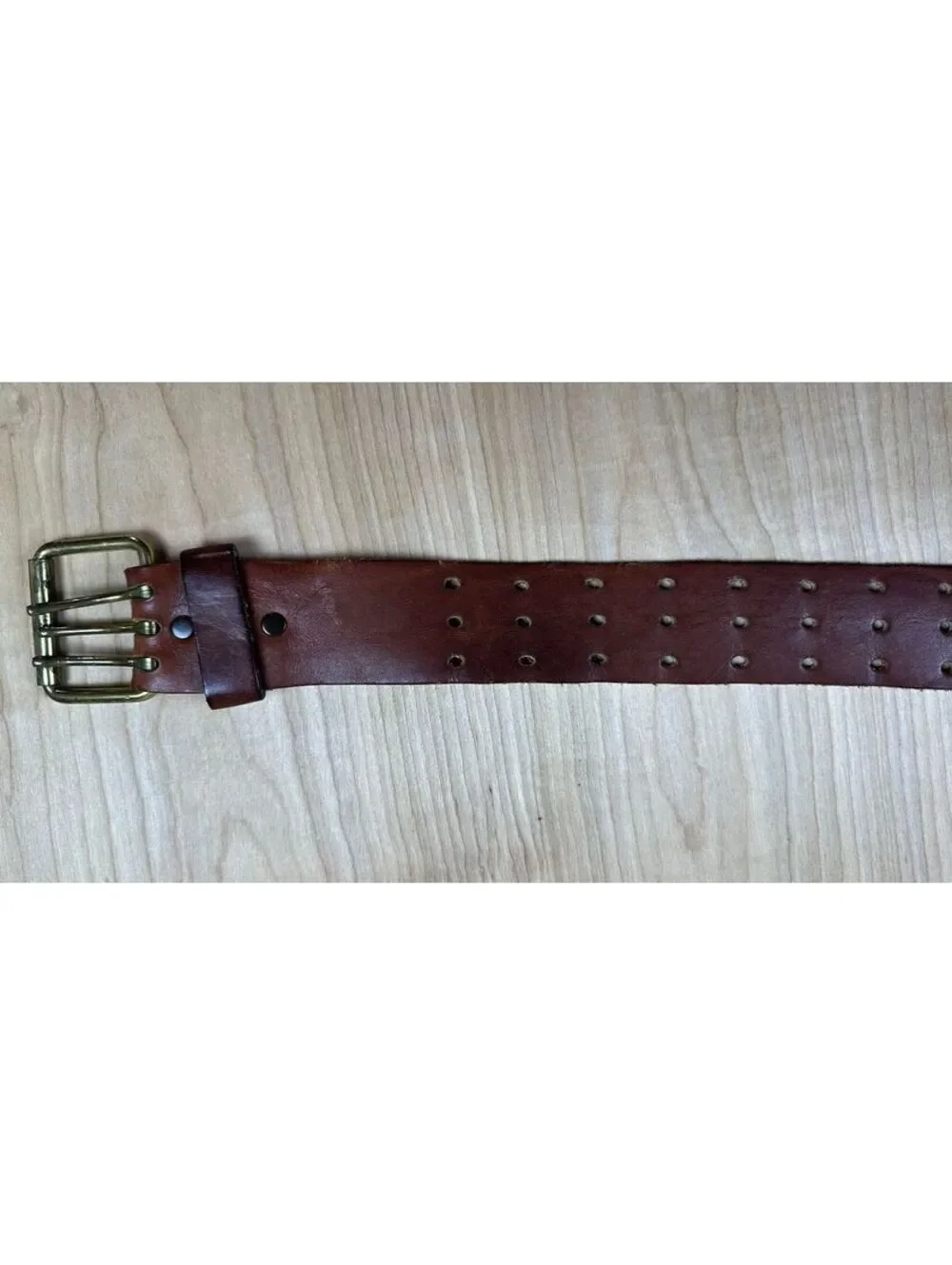 Vintage 80s Triple Prong Leather Belt heavy duty utility 1-7/8
